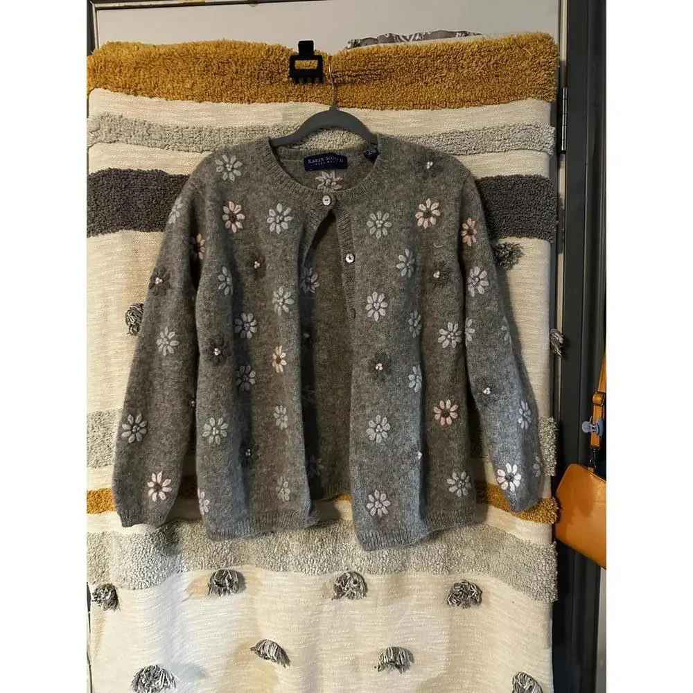 Karen Scott II Gray Pure Wool Button Cardigan - 2X - Picture 3 of 7